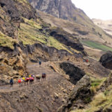 Group of people trekking in the Andes