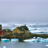 The village of Kulusuk with icebergs