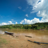 Our Longboat at the shore of the Mekong