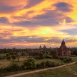 Sunset with pagodas in landscape